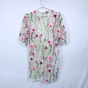 Glance Bridal Sheer Cover Embroidered Flowers Pink/Green Glinda Coverup Medium